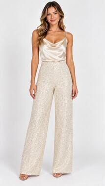 Blithe Sequin Tweed Wide Leg Pant Trousers Cream Gold Womens Small High Rise NWT